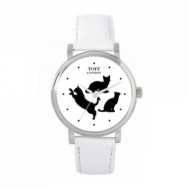 Toff London White Ladies Playful Cats Watch 38mm, UK version