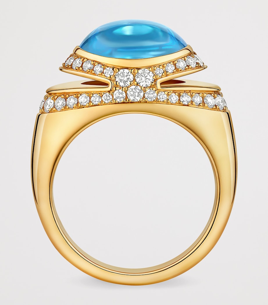Bvlgari cocktail ring with blue topaz and diamonds (British brand)
