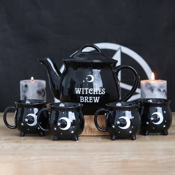 Something Different Witches Brew ceramic tea set cauldron design (British brand)