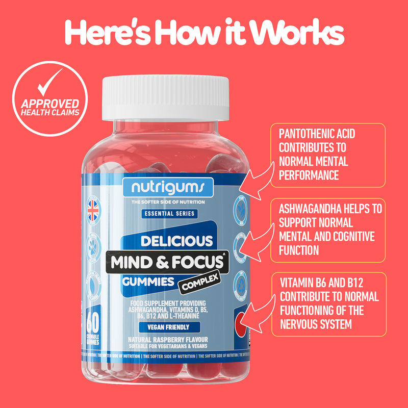 Nutrigums mind focus complex gummies 60 count, imported from the UK