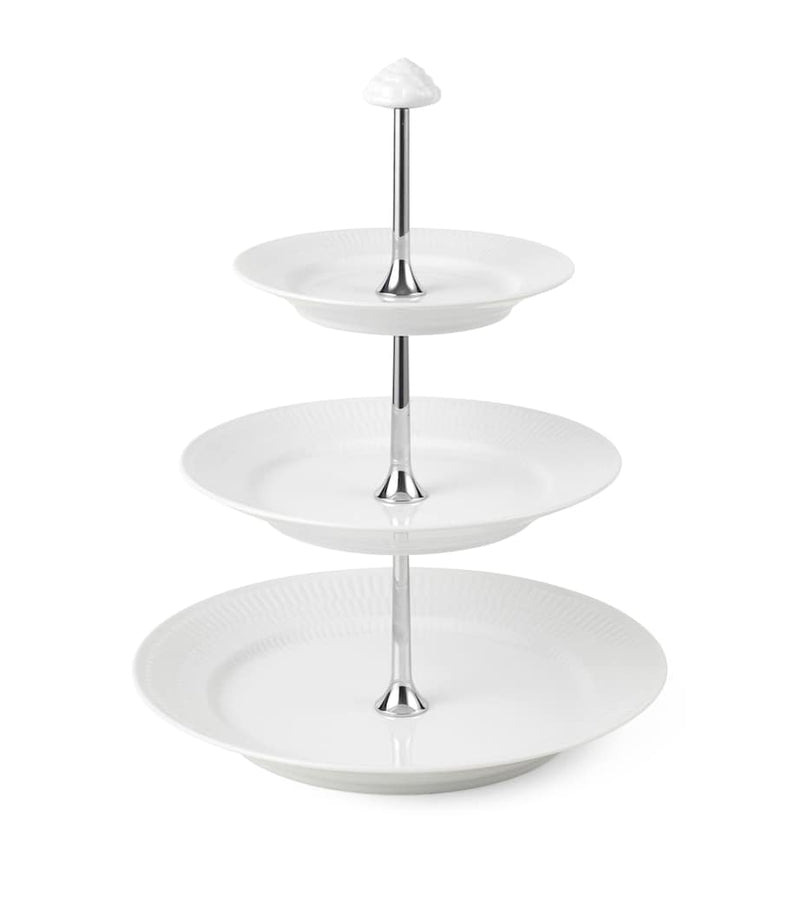 Royal Copenhagen porcelain white fluted 3-layer étagère 35cm, imported from the UK