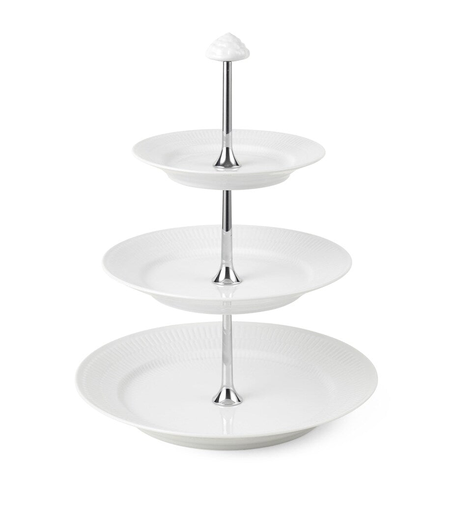 Royal Copenhagen porcelain white fluted 3-layer étagère 35cm, imported from the UK