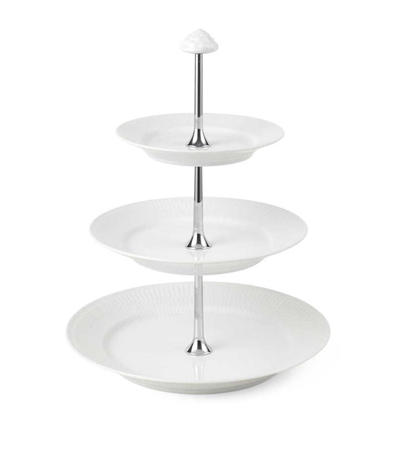 Royal Copenhagen porcelain white fluted 3-layer étagère 35cm, imported from the UK