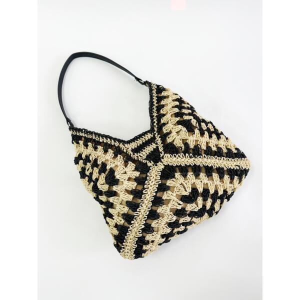 SVNX woven straw shoulder bag straw black - British product