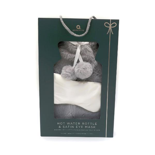 Aroma Home hot water bottle gift set grey faux fur 2L, imported from the UK