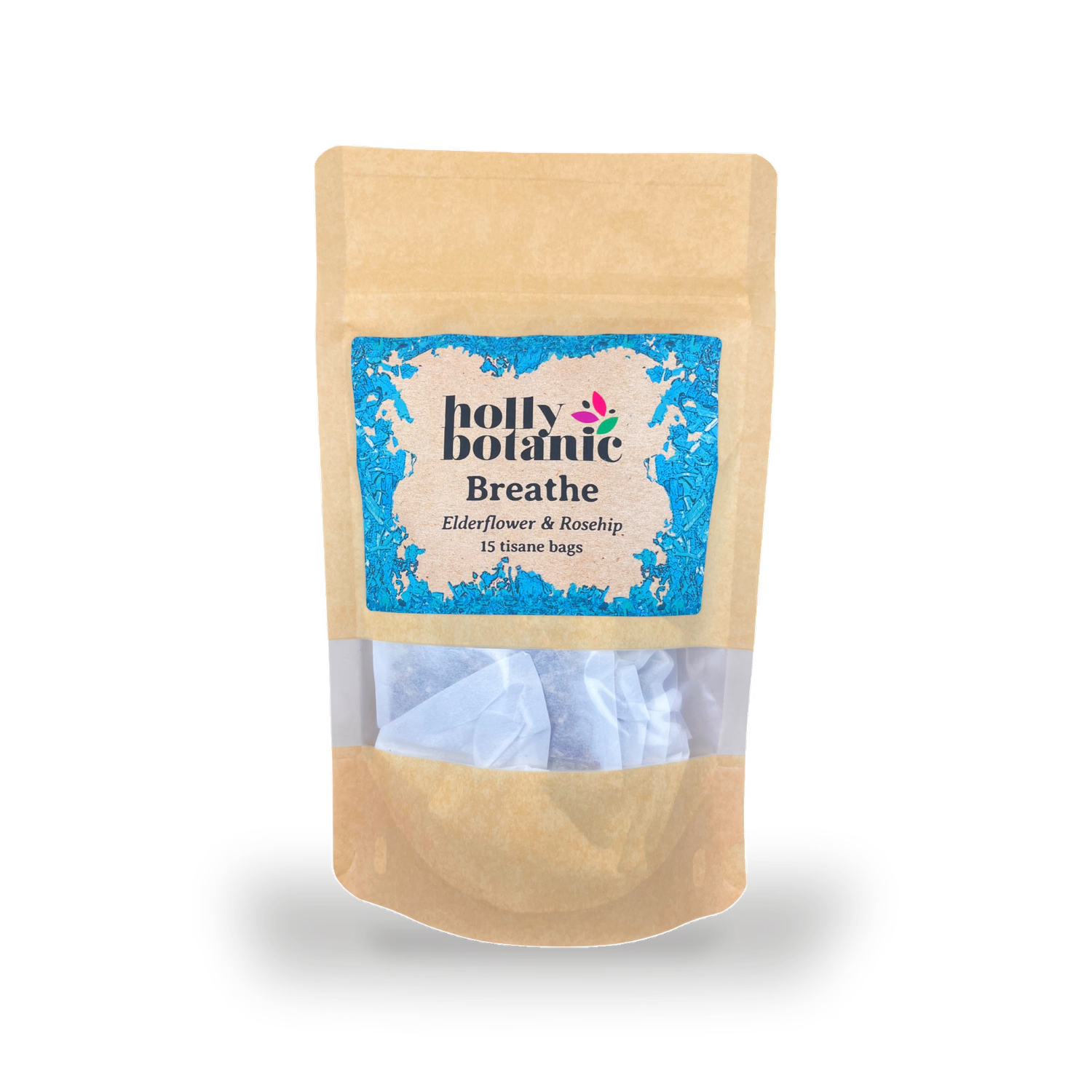 Holly Botanic Breathe Tisane elderflower rosehip 15 tea bags, imported from the UK