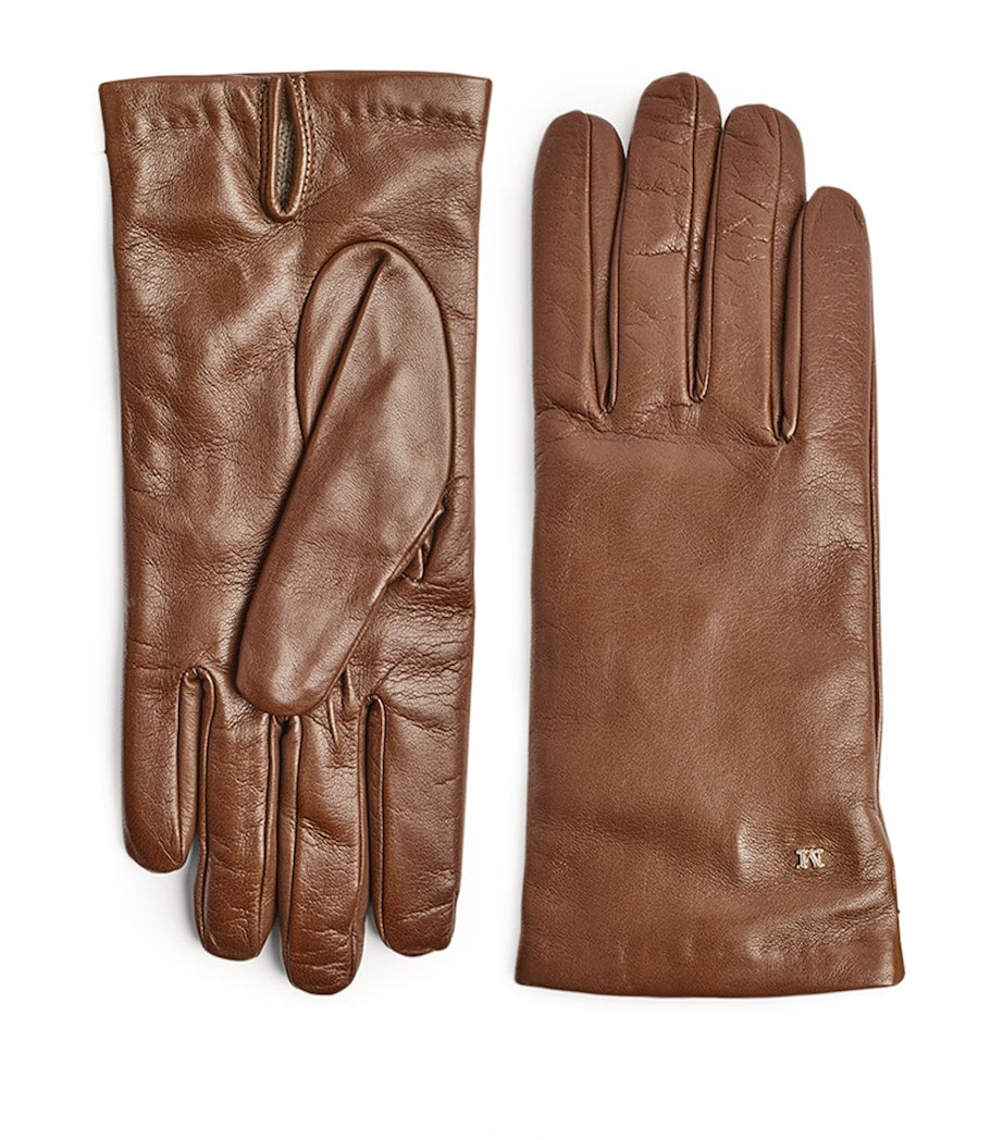 Max Mara leather gloves silver M detail, imported from the UK