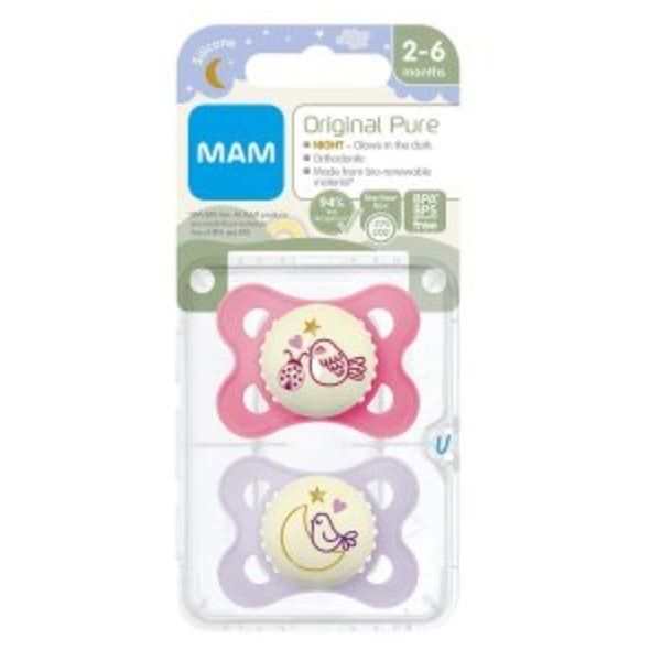 Mam Pure Night 2-6M Soother 2Pk