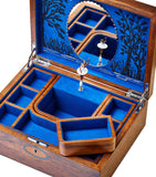 WOLF ballet musical jewellery box with Swan Lake music and embroidered theatre design (British brand)