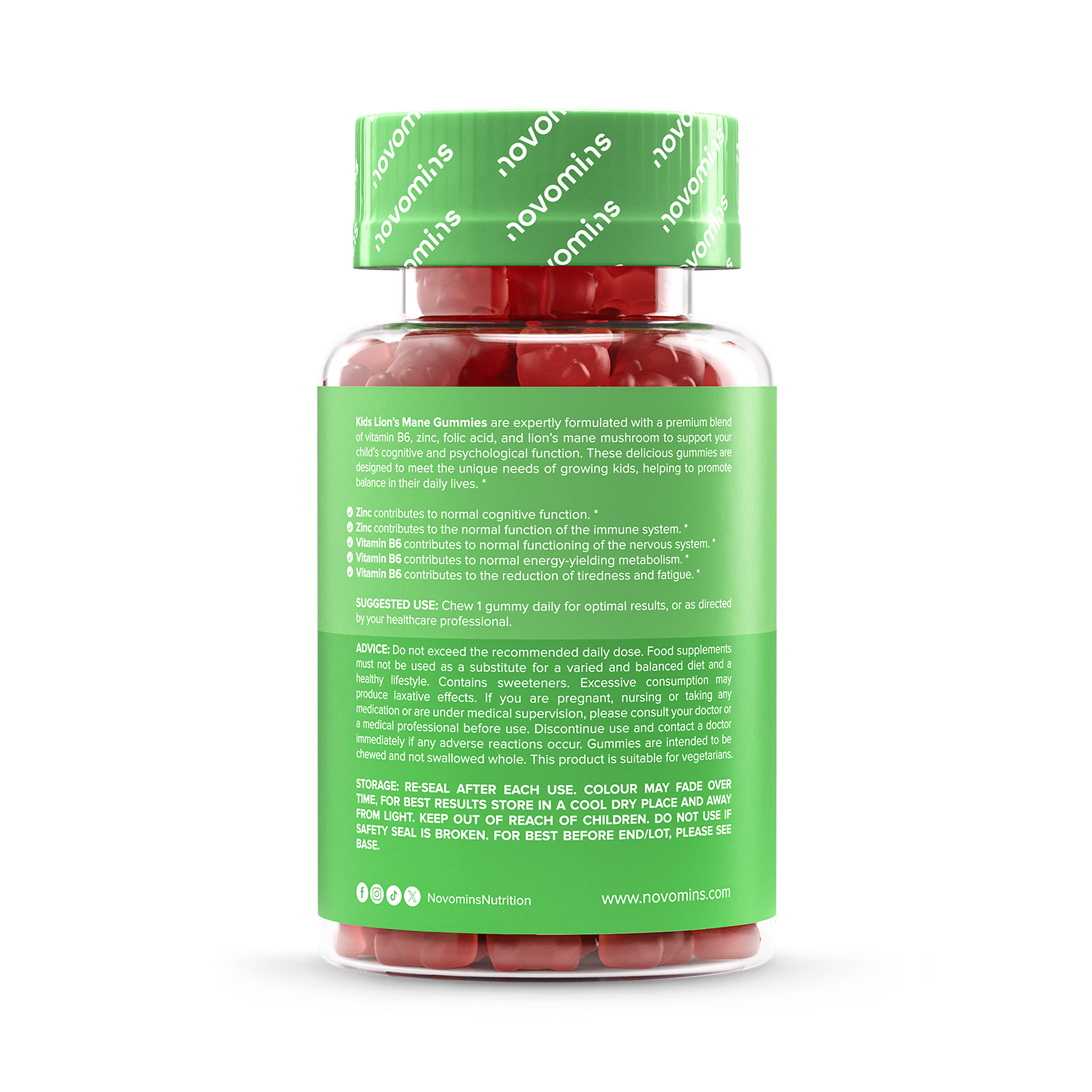 Novomins Kids Lion's Mane strawberry gummies 30 (British brand)