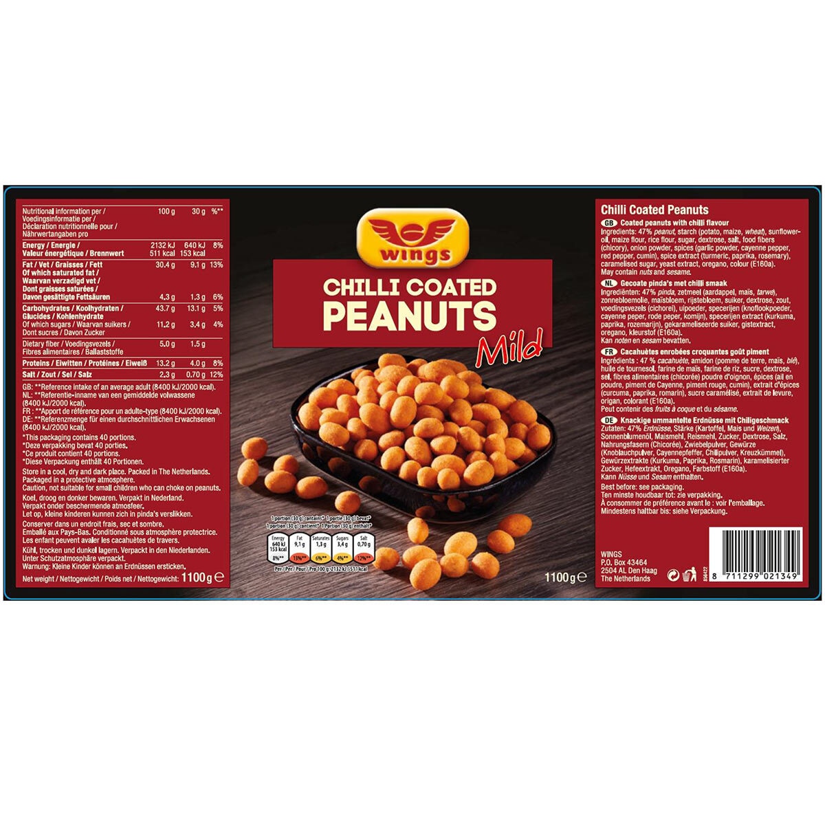 Wings Chilli Coated Peanuts, 1.1kg GOODS Costco UK