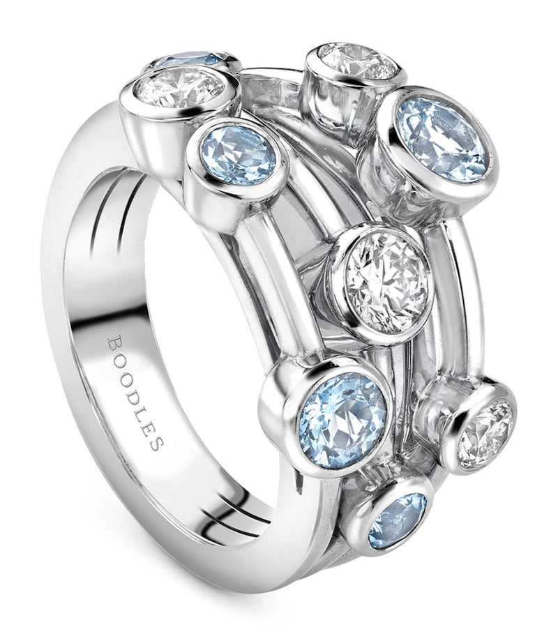 Boodles platinum cluster ring with diamonds and aquamarines - British product