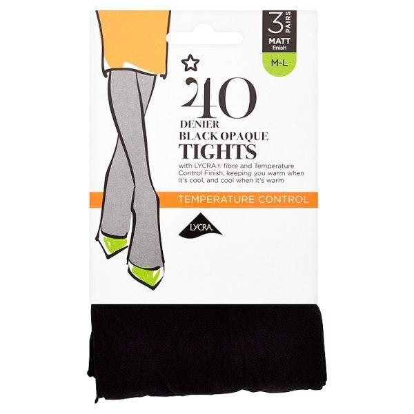 Superdrug 3 Pack 40 Denier Opaque Tights - Black M/L