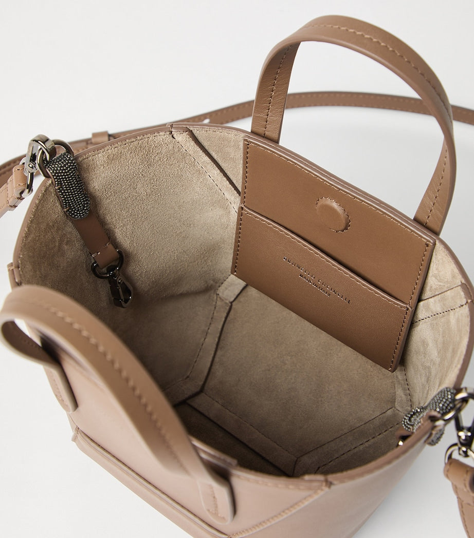 Brunello Cucinelli mini calfskin BC Duo tote bag, imported from the UK