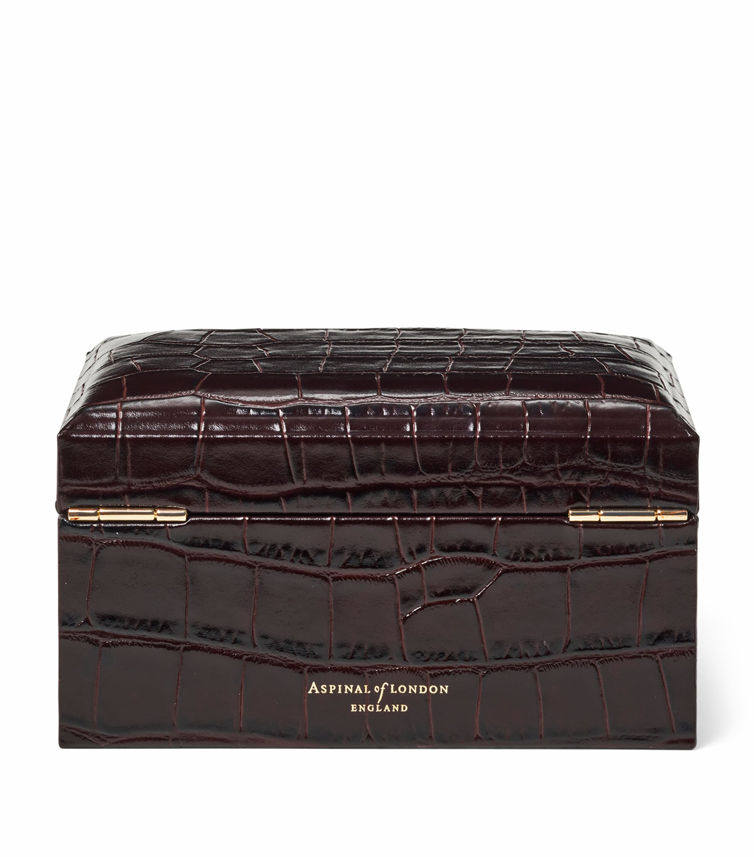 Aspinal of London leather croc-embossed watch and cufflinks box - British product