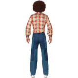 Smiffys 1970s retro costume blue shirt patchwork denim trousers, UK version
