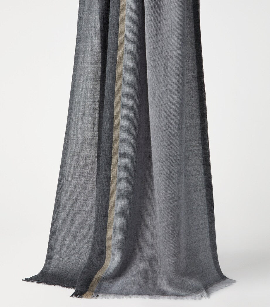 Brunello Cucinelli cashmere-silk colour-block scarf with fringe finish, 180cm x 75cm - British product