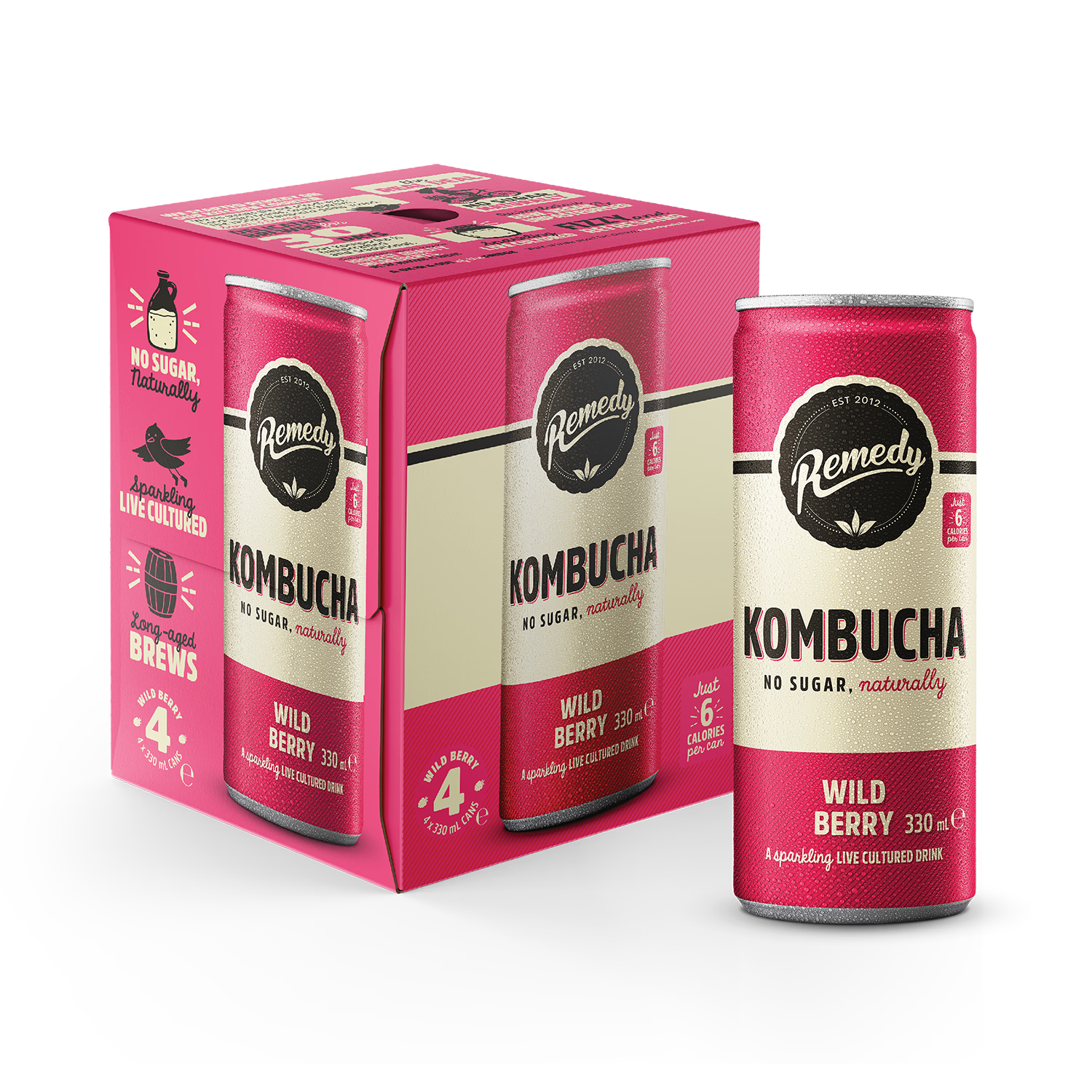 Remedy kombucha wild berry 4x330ml, imported from the UK