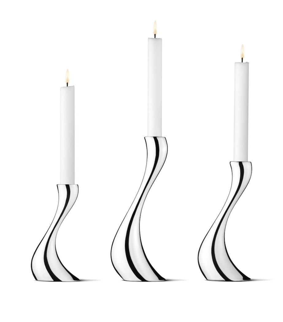 Georg Jensen Cobra candle holder set of three stainless steel holders, UK version