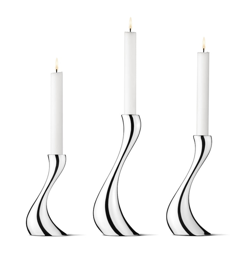 Georg Jensen Cobra candle holder set of three stainless steel holders, UK version
