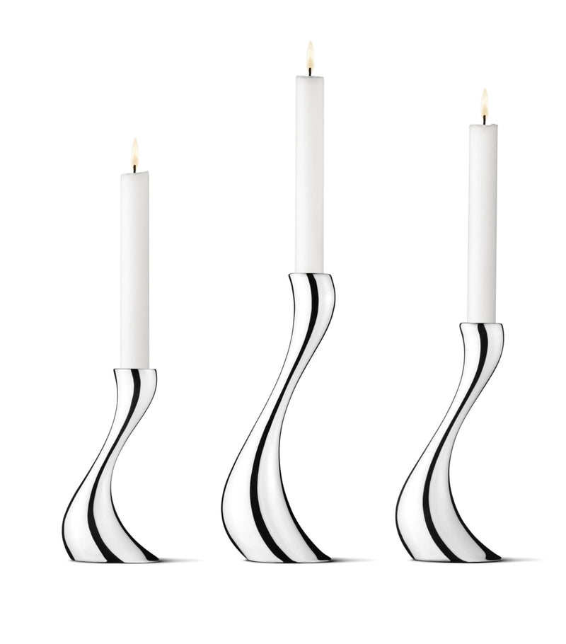 Georg Jensen Cobra candle holder set of three stainless steel holders, UK version