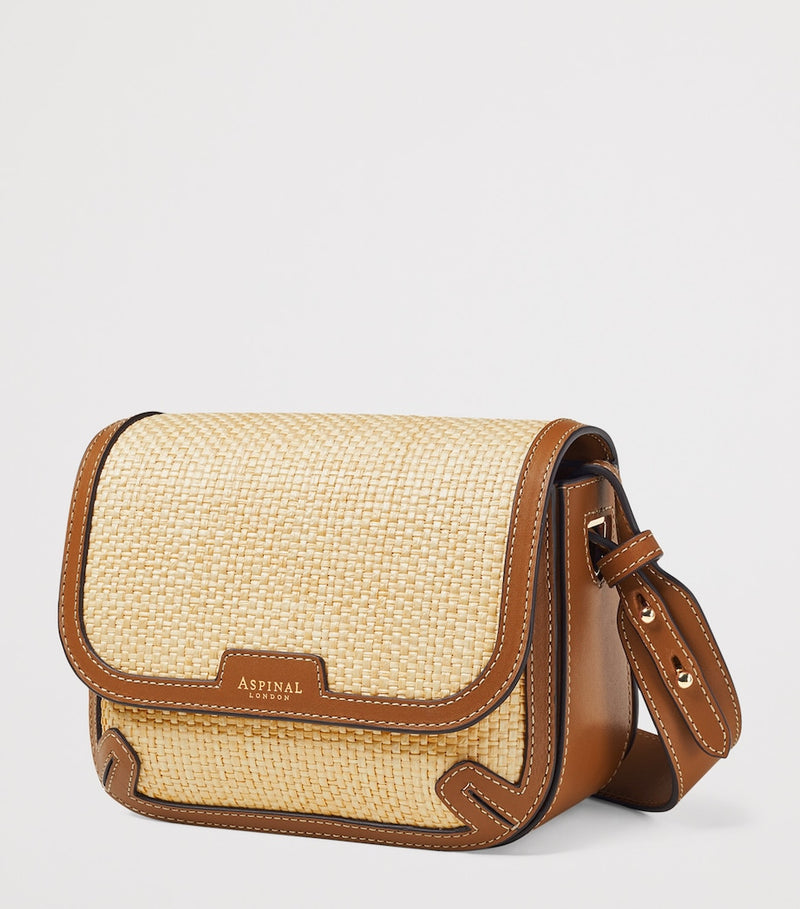 Aspinal of London Ella cross-body bag leather raffia - British product