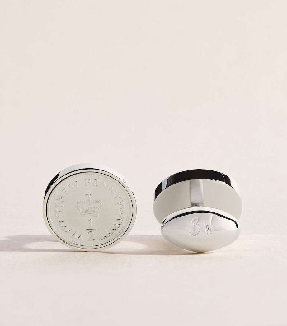 Boutons de manchette Babette Wasserman plaqués rhodium demi-penny - produit britannique