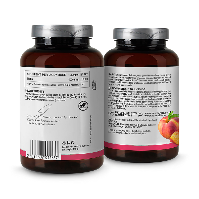 New Nordic biotin gummies peach flavour 60 count - British product