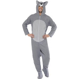 Smiffys wolf costume hooded all-in-one grey, imported from the UK