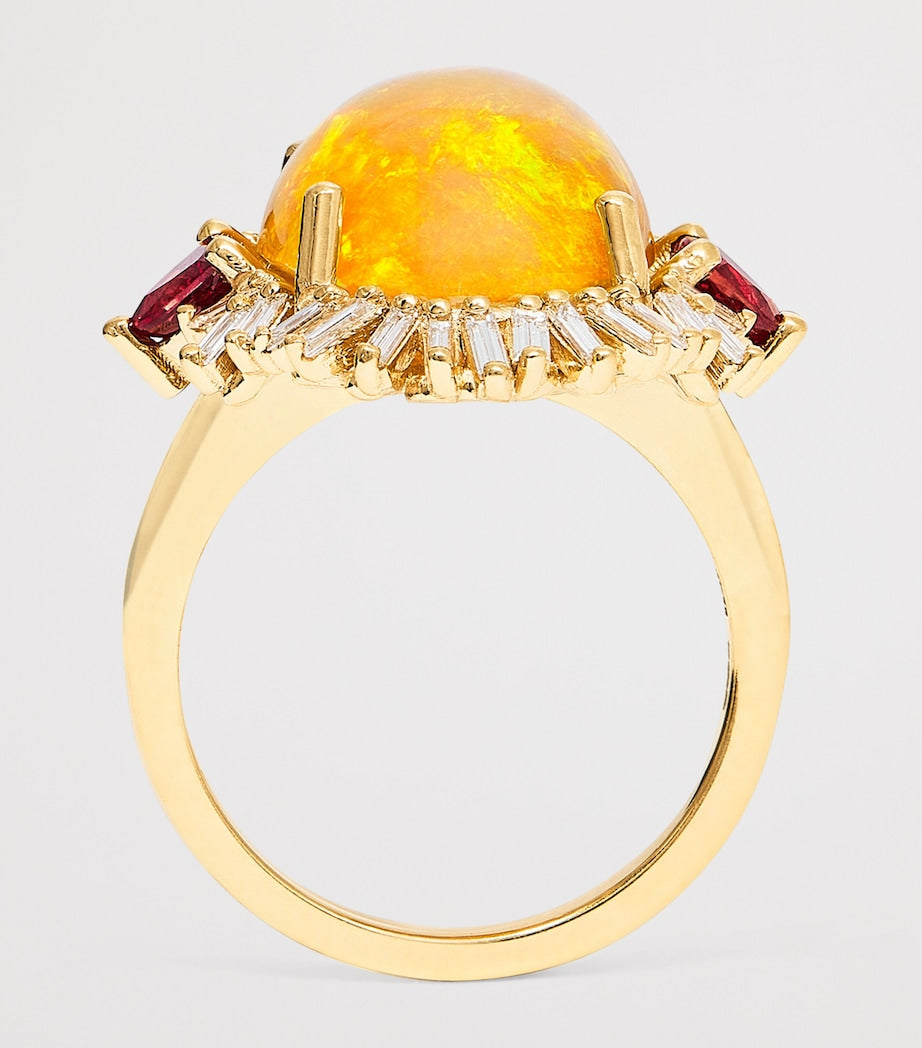 Suzanne Kalan opal and diamond portrait ring 18kt yellow gold, imported from the UK