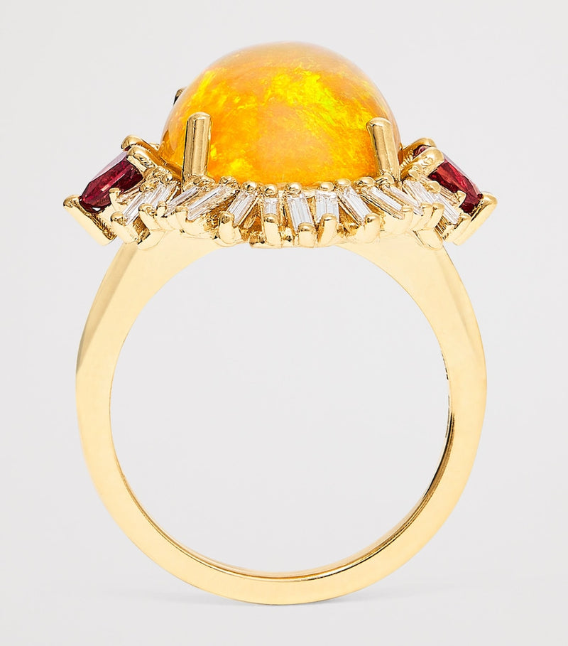 Suzanne Kalan opal and diamond portrait ring 18kt yellow gold, imported from the UK