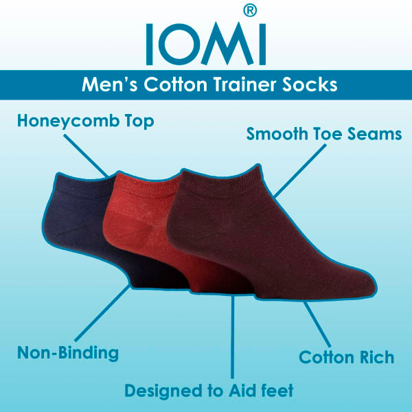 IOMI men's 6 pack trainer ankle socks (British brand)