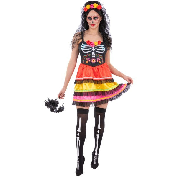 Smiffys Day of the Dead costume dress with headband (British brand)