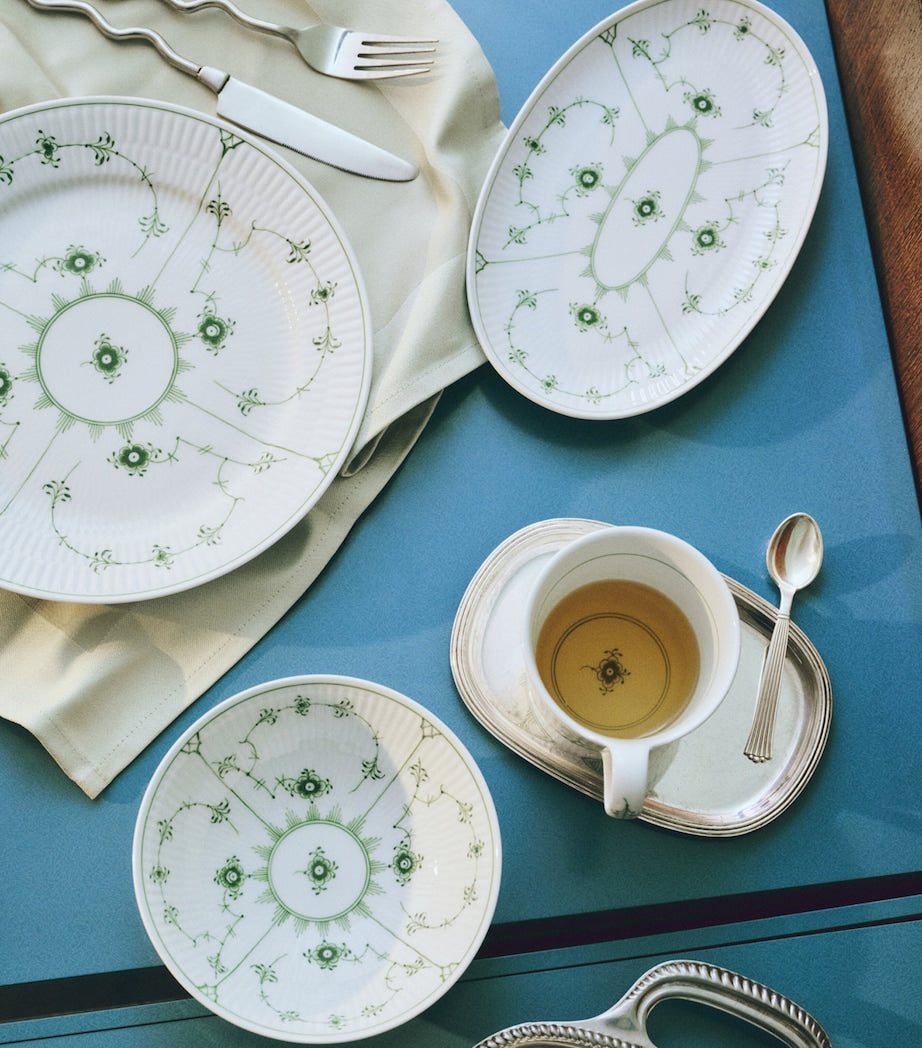 Royal Copenhagen Green Fluted Plain porcelain oval assiette 23.5cm, imported from the UK