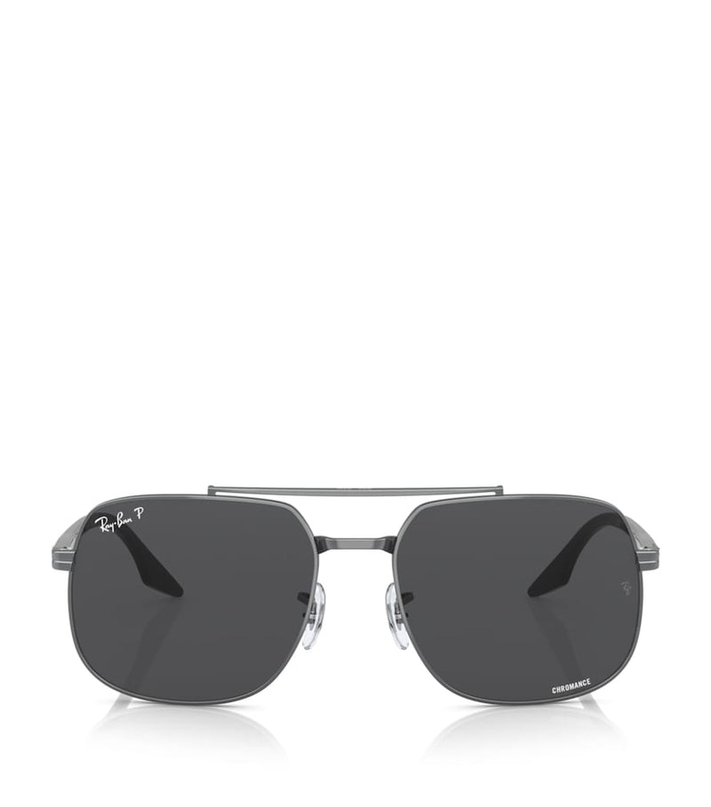 Lunettes de soleil carrées Ray-Ban Verres Polarized+ monture métallique - Produit britannique