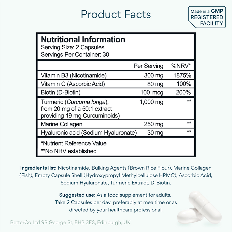 Niacinamide Marine Collagen Hyaluronic Acid capsules 60 count - British product