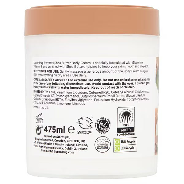 Superdrug Extracts Shea Butter Body Cream 475ml (British brand)