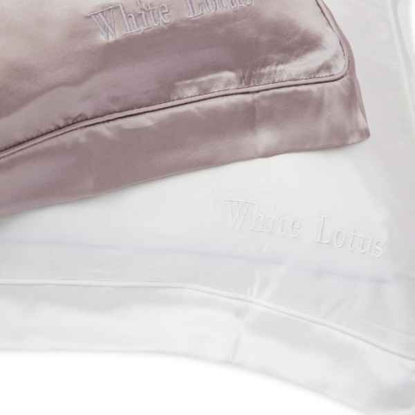 White Lotus 100% mulberry silk pillowcase and eye mask set, imported from the UK