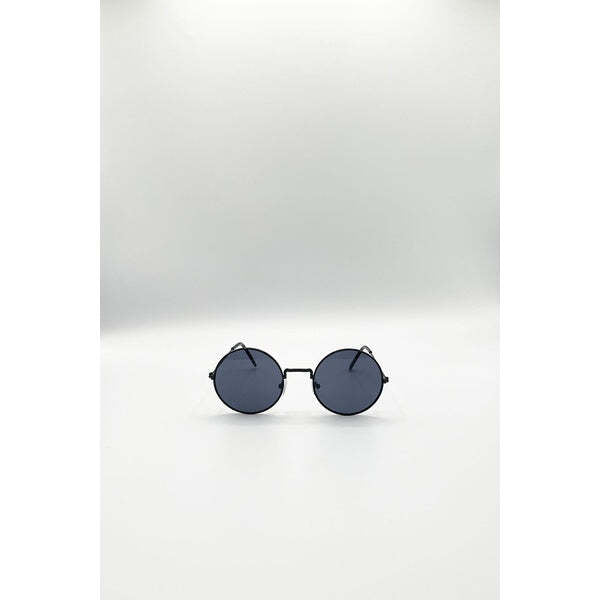 SVNX round metal sunglasses in shiny black, UK version