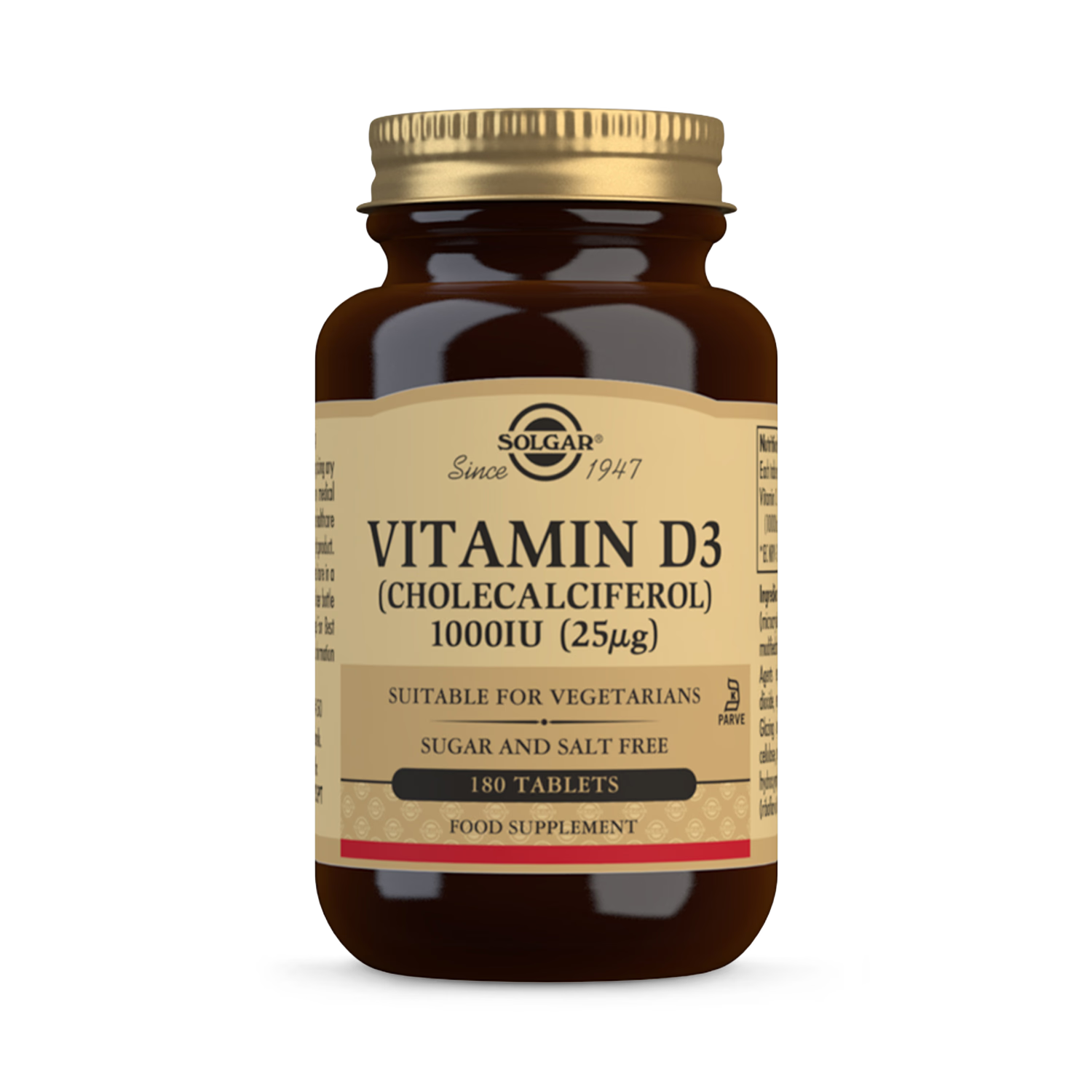 Solgar Vitamin D3 supplement 1000 IU 180 tablets (British brand)