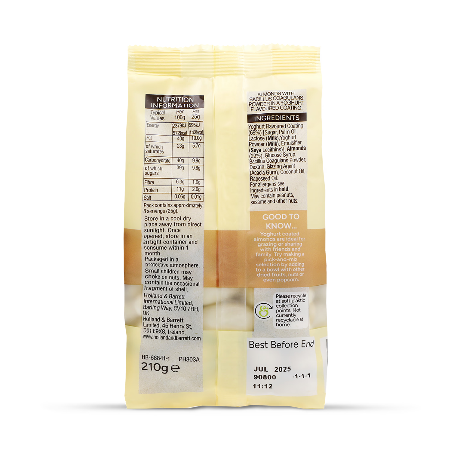 Holland & Barrett Yoghurt Almonds 210g, UK version