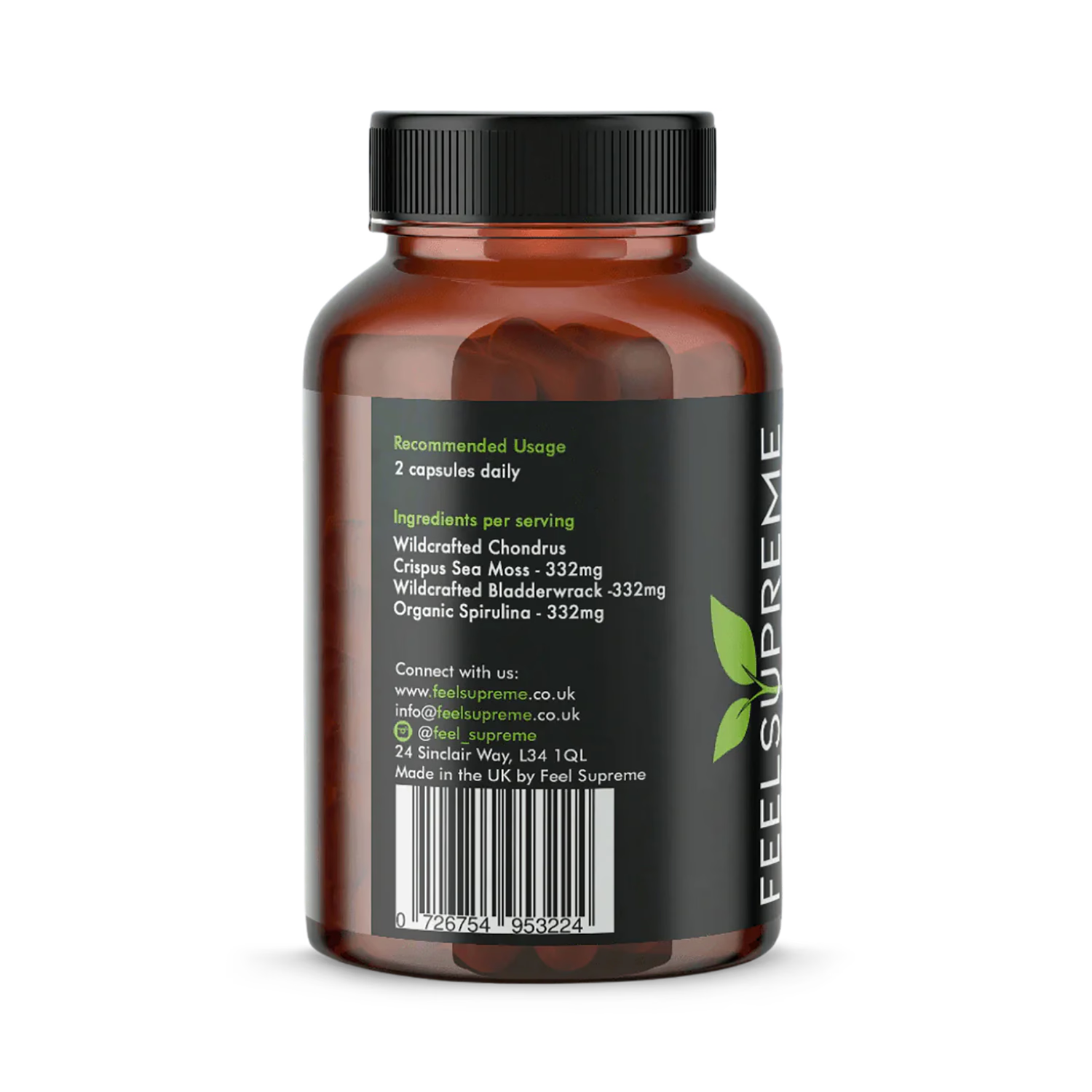 Sea moss bladderwrack spirulina supplement 90 capsules, UK version