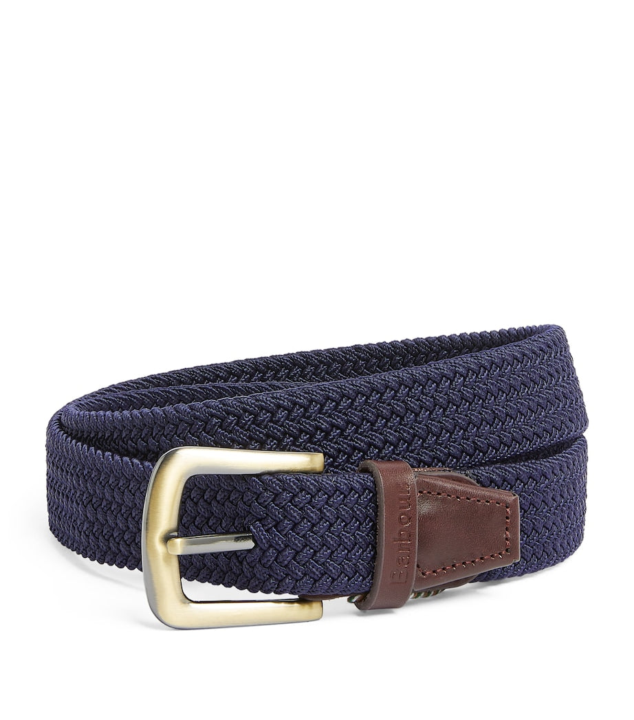 Barbour leather-trimmed woven belt, imported from the UK