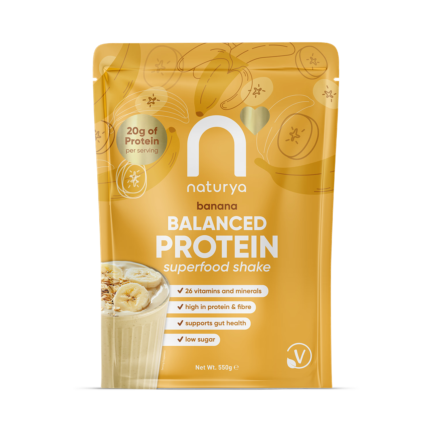 Naturya Banana Protein Shake 550g, imported from the UK