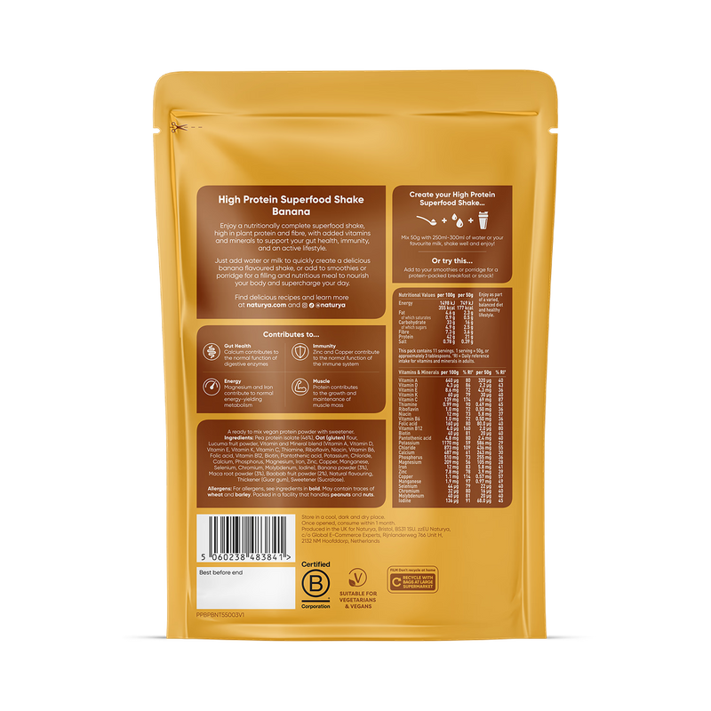 Naturya Banana Protein Shake 550g, imported from the UK