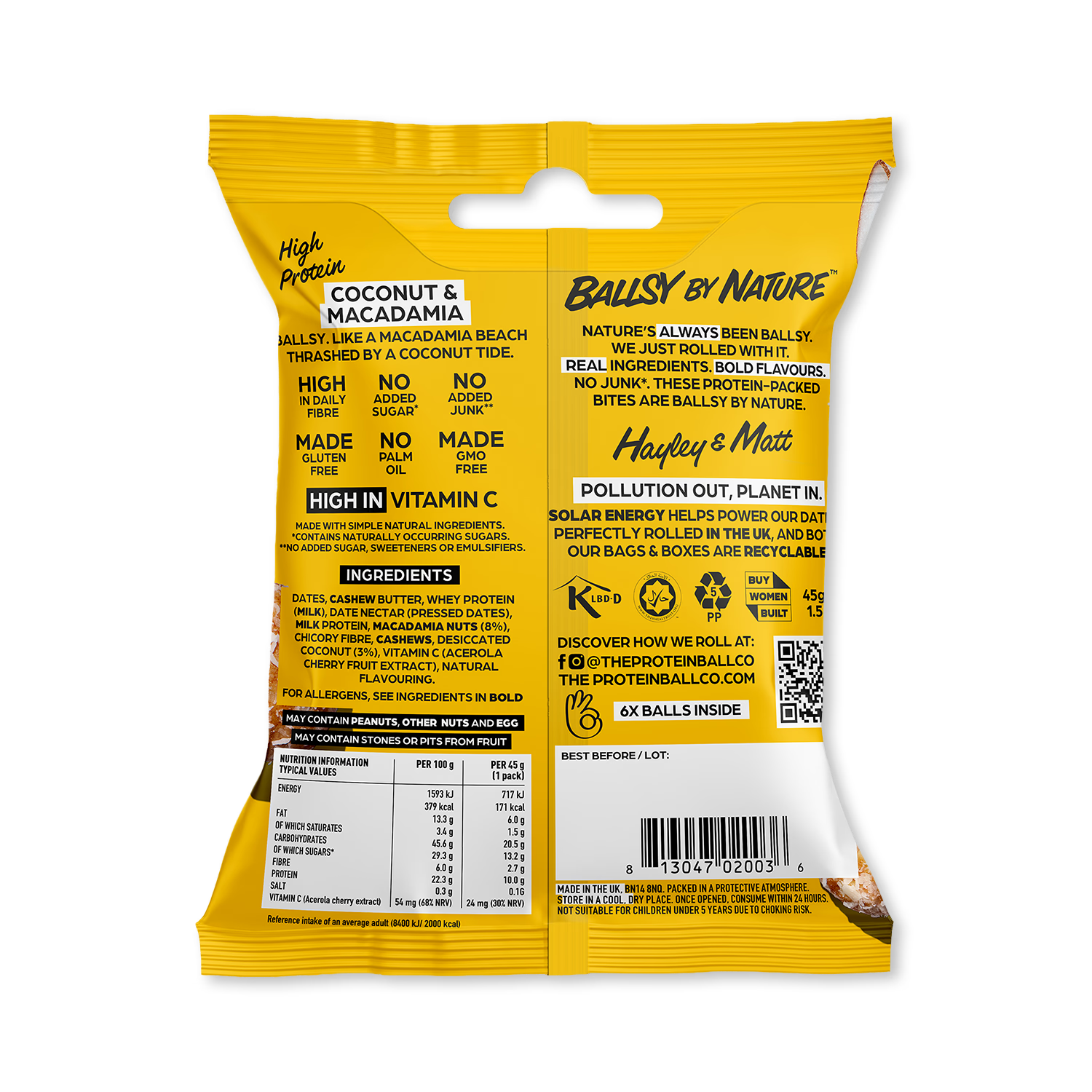 Ballsy Coconut Macadamia protein balls case of 10 - British product