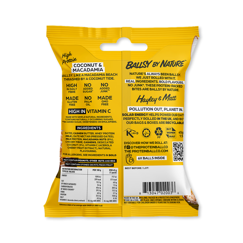 Ballsy Coconut Macadamia protein balls case of 10 - British product