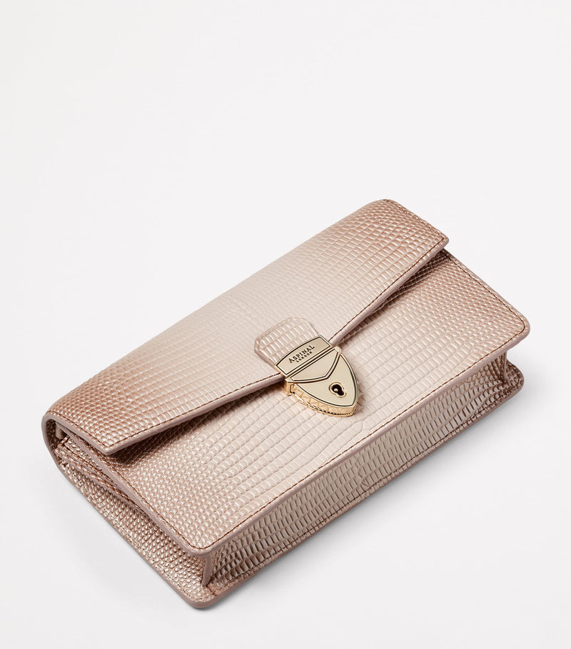 Aspinal of London Mayfair clutch bag metallic lizard-effect leather, UK version