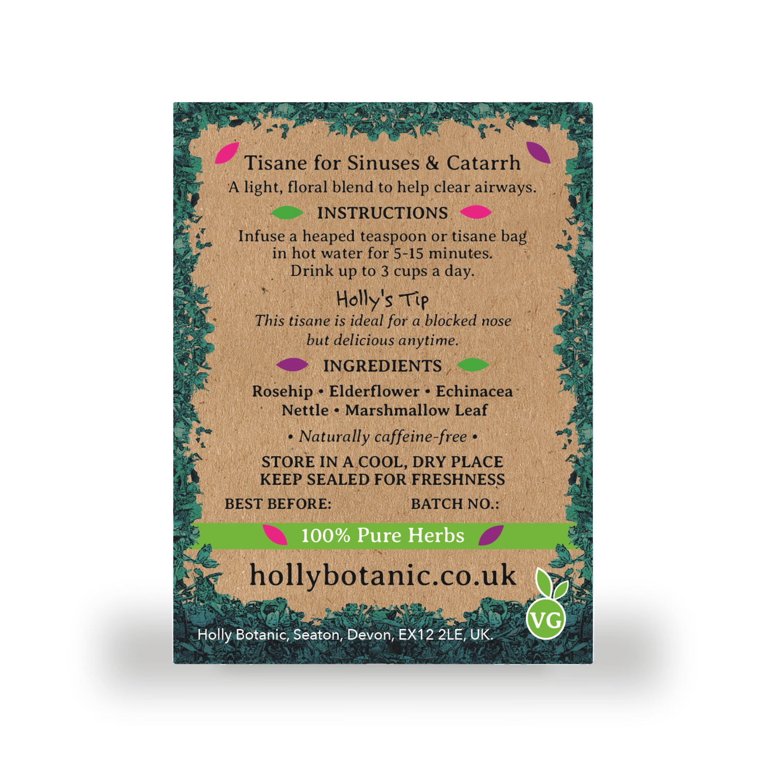 Holly Botanic Breathe Tisane elderflower rosehip 30 tea bags, UK version