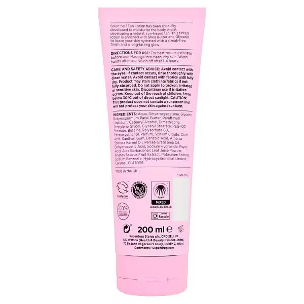 Solait Self Tan Lotion Dark 200ml (British brand)